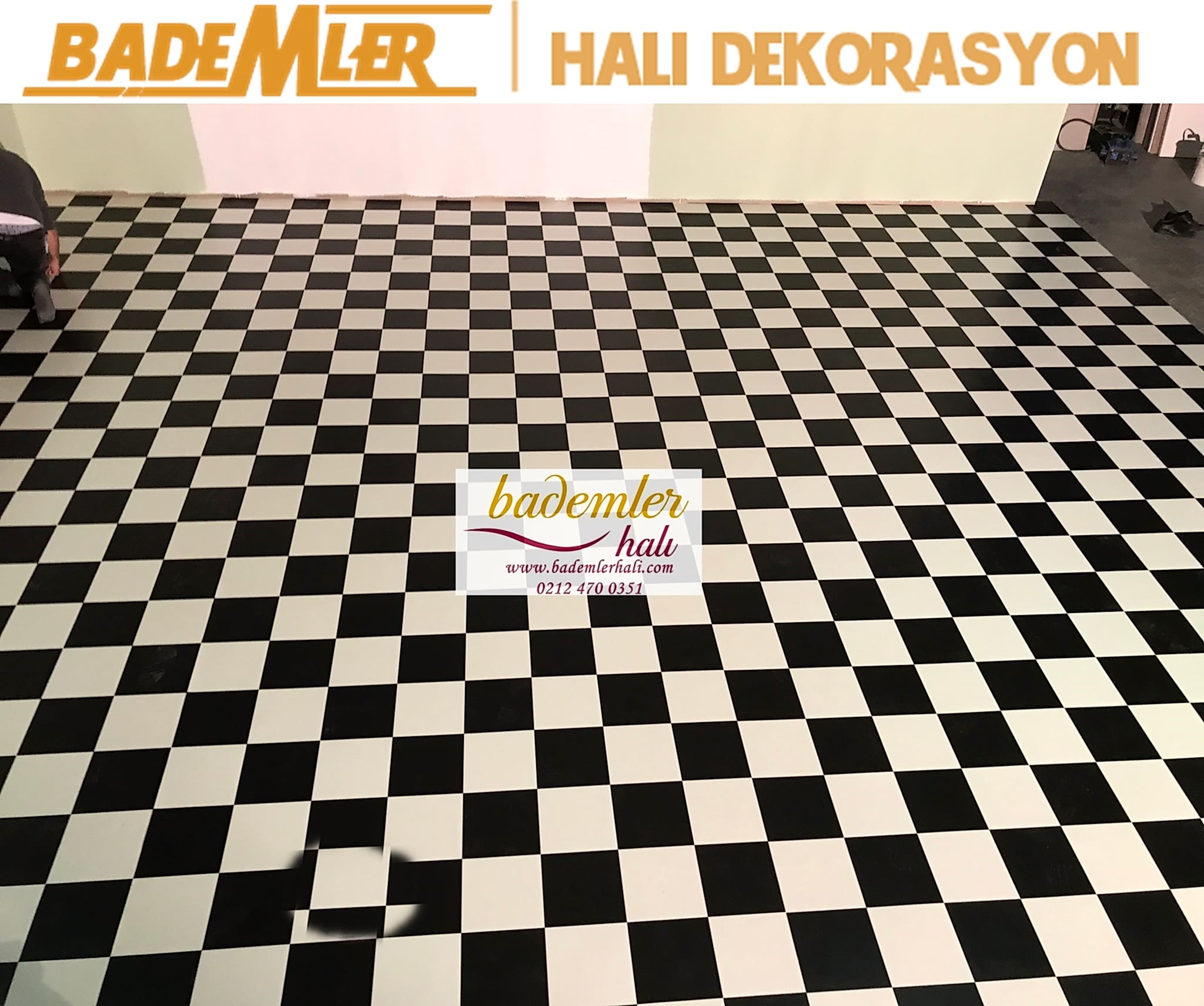 Damalı Mineflo Yer döşeme Siyah Beyaz Mineflo Zemin Kaplama  Otogaleri Oto yıkama zemin kaplama Siyah beyaz mineflo Serfloor homeflex